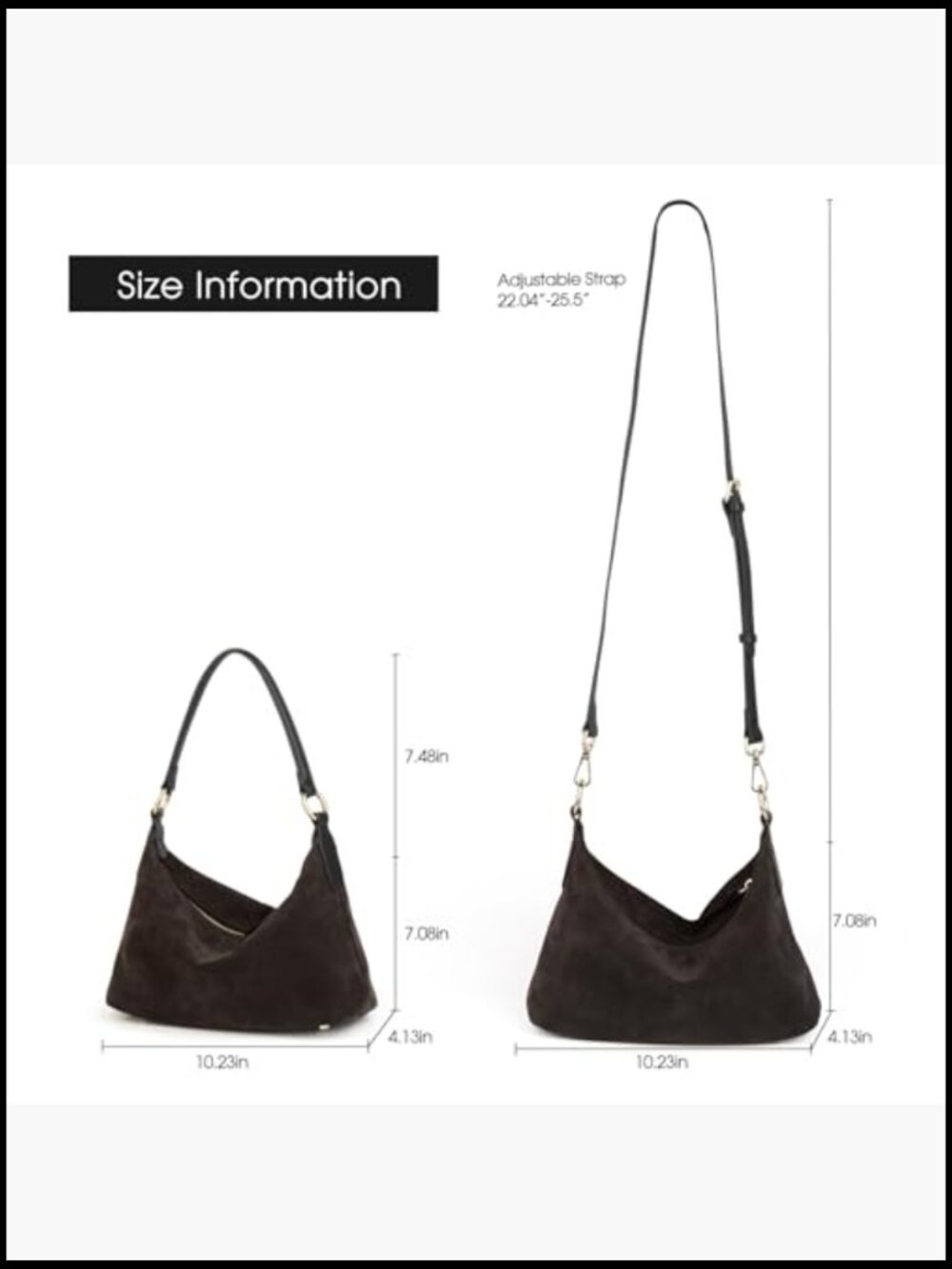 Slouchy Suede Hobo Bag Crescent Shoulder Tote Chic Boho Minimal Work Satchel - Picture 3 of 7